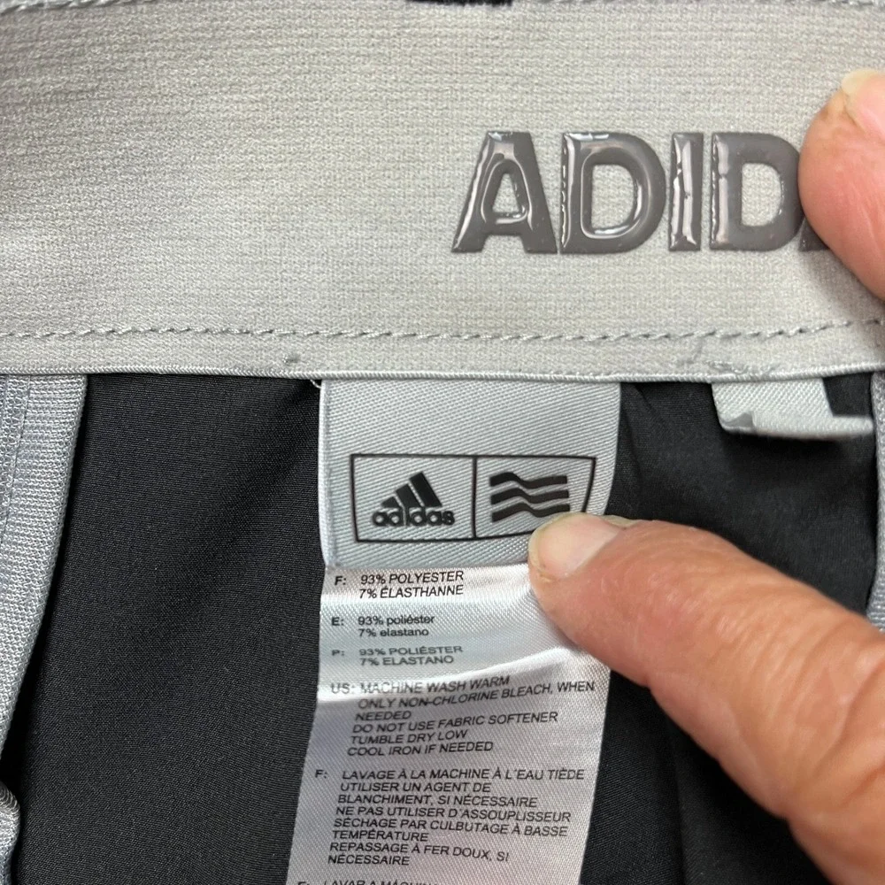 Adidas Short Men 40 Black Stretch Waistband Flat Front Performance 3 Stripes EUC